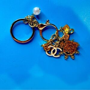 Gold and White Charm Keychain